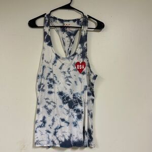 Women's USA Blue & White Tie Dye Racerback Tank Top Size XL